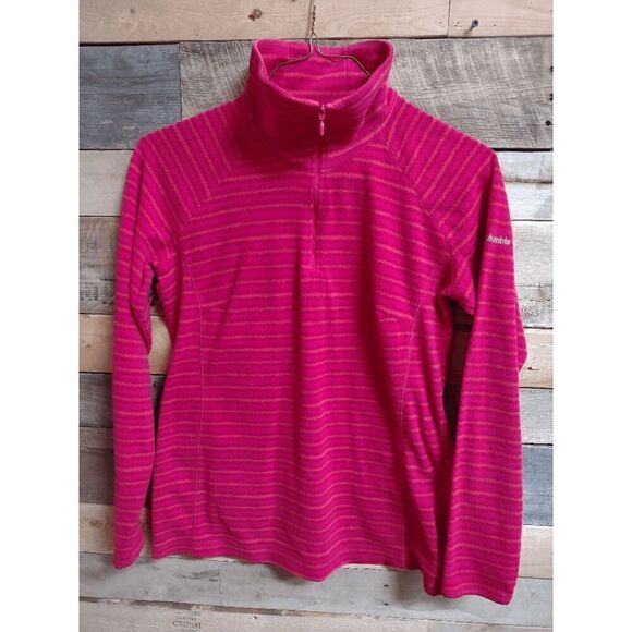 Columbia Pink Striped Women's Medium (M) Fleece Quarter Zip Sweatshirt - Picture 1 of 4